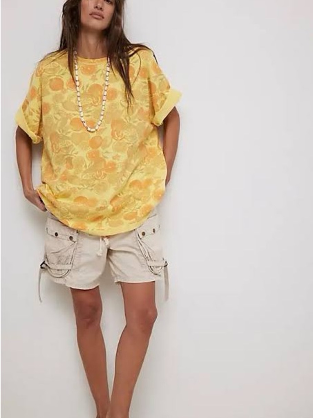 We The Free Printed Devon Tee in Citrus Combo Yellow Floral Oversized